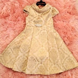 Kiki Kids Beautiful Cream & Gold Demask Dress